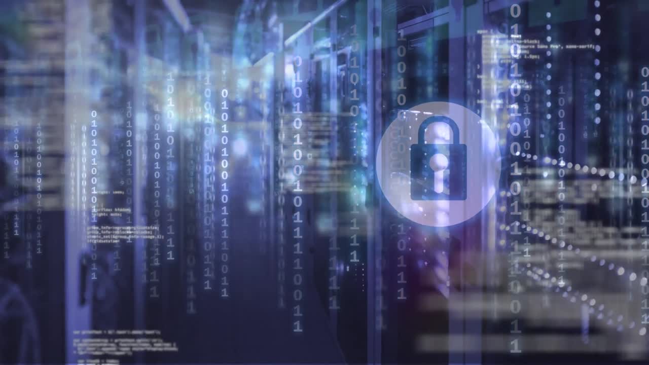 animación del procesamiento de datos y el candado sobre los servidores