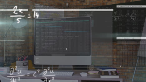 Animación-De-Fórmulas-Matemáticas-Sobre-La-Pantalla-De-La-Computadora-Con-Espacio-Para-Copiar-En-El-Escritorio-De-La-Oficina