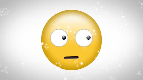 Animation-of-scared-emoji-icon-with-moving-connections-on-white-background