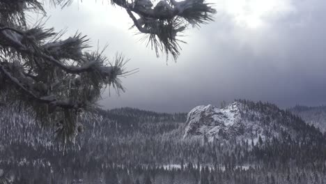 雲和霧在冬天在高山脈內華達山脈的美麗雪景上移動