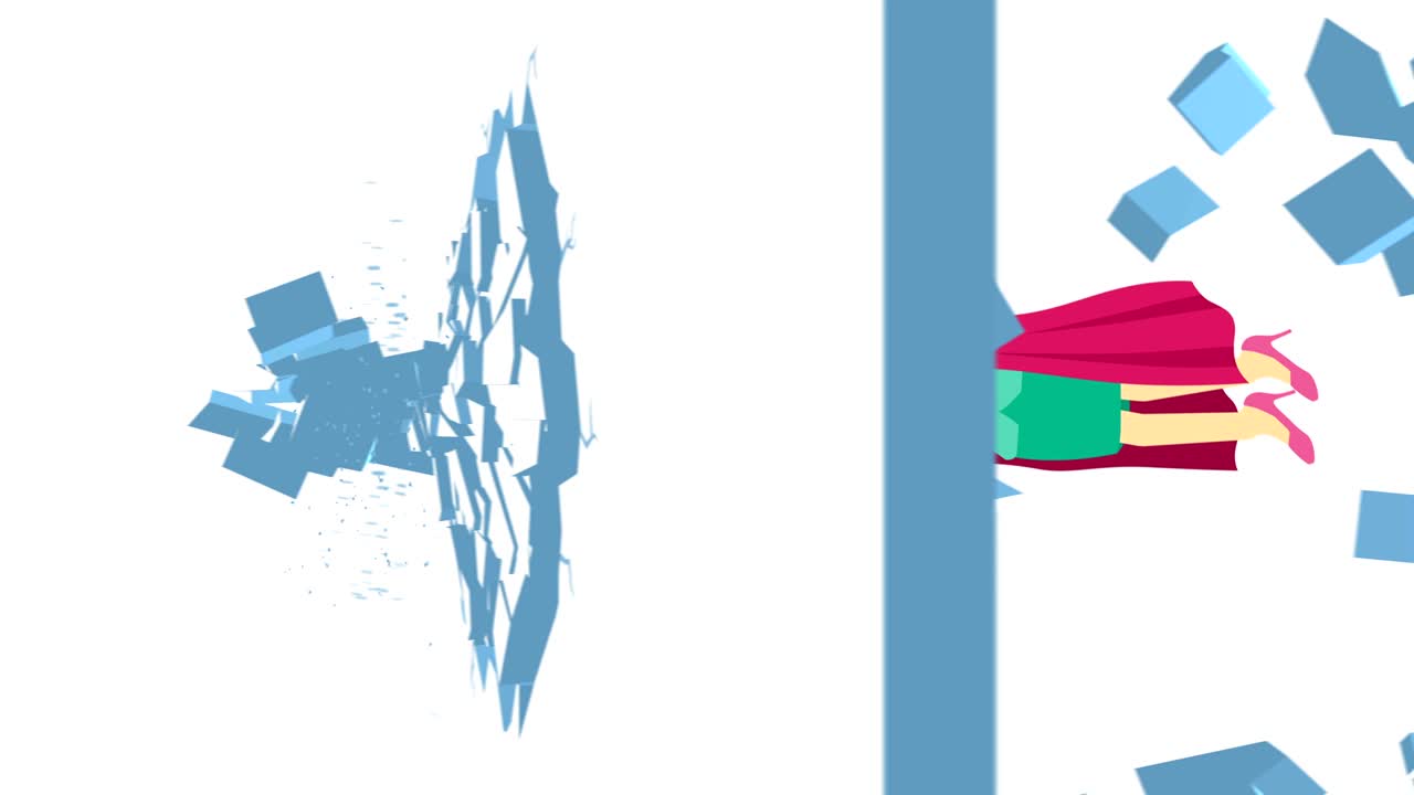 super héroe mujer de negocios rompiendo la pared. libertad y concepto de desafío. ilustración de bucle en estilo plano.