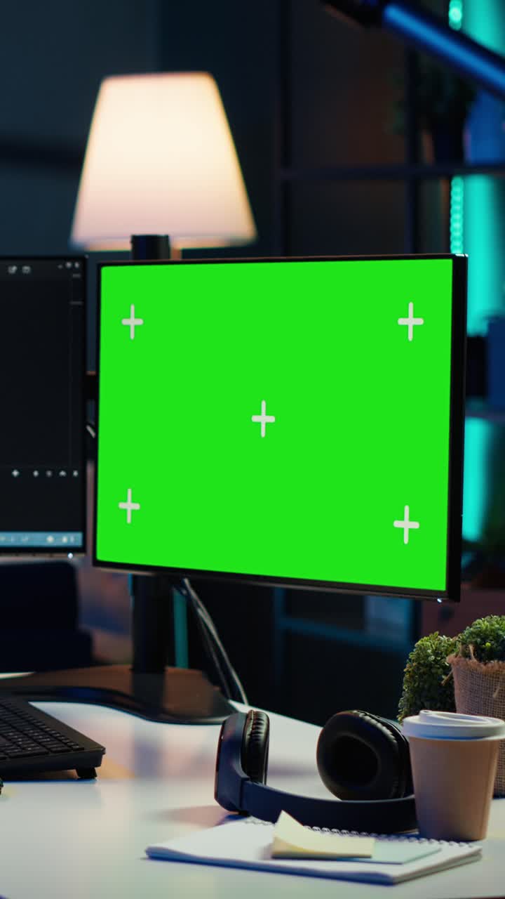 Softwareudvikler debugger software på grøn skærm på PC derhjemme (stående video)
