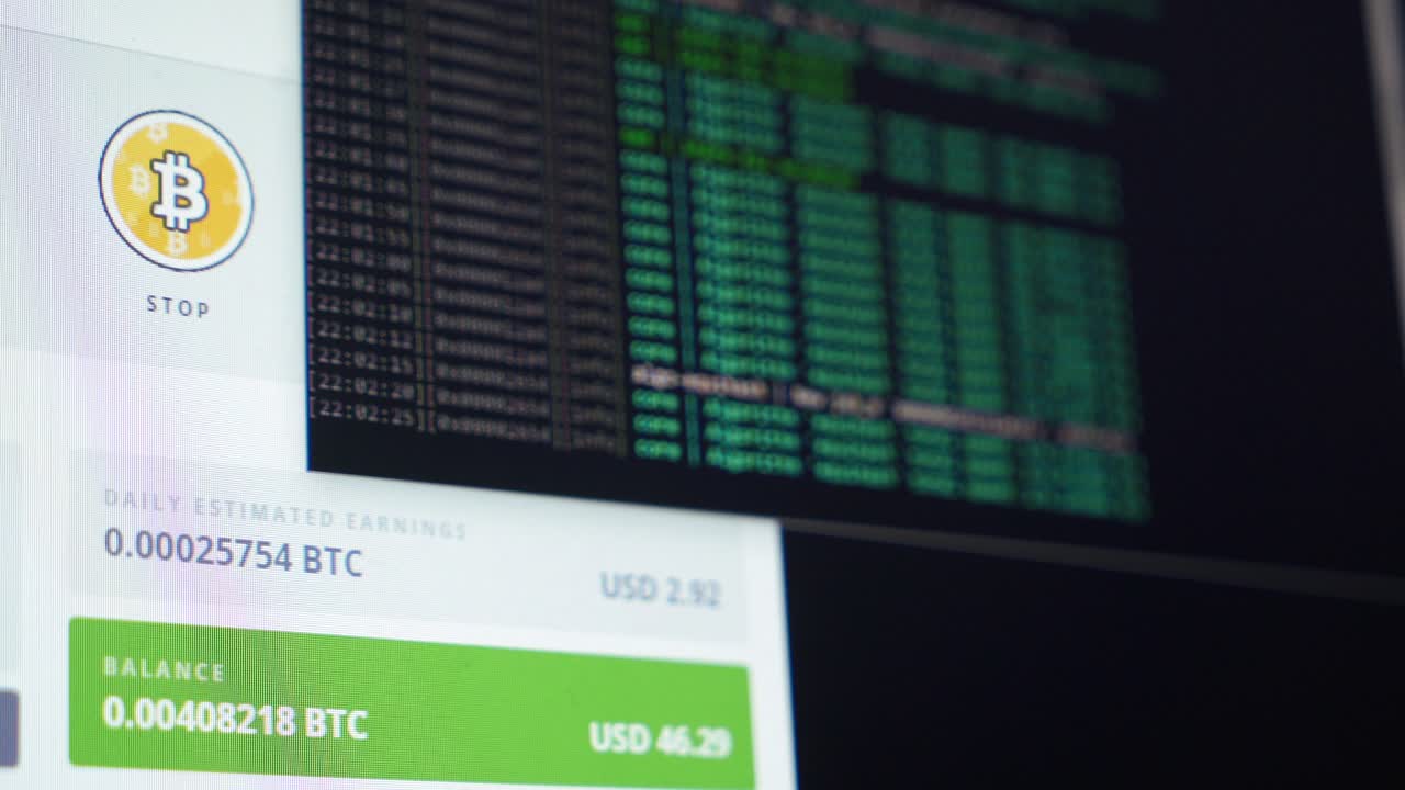 Screen with crypto code. Program code for mining cryptocurrency, mining work. Screen with software developer code. Crypto-currency