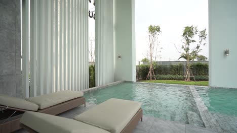 modern and elegance outdoor swimming pool exterior design, no people