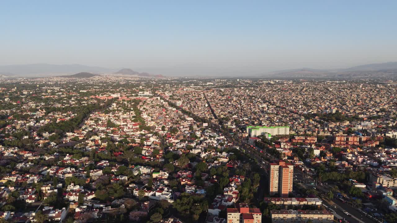 Flying over the Copilco area in Coyoacan, CDMX, aerial view