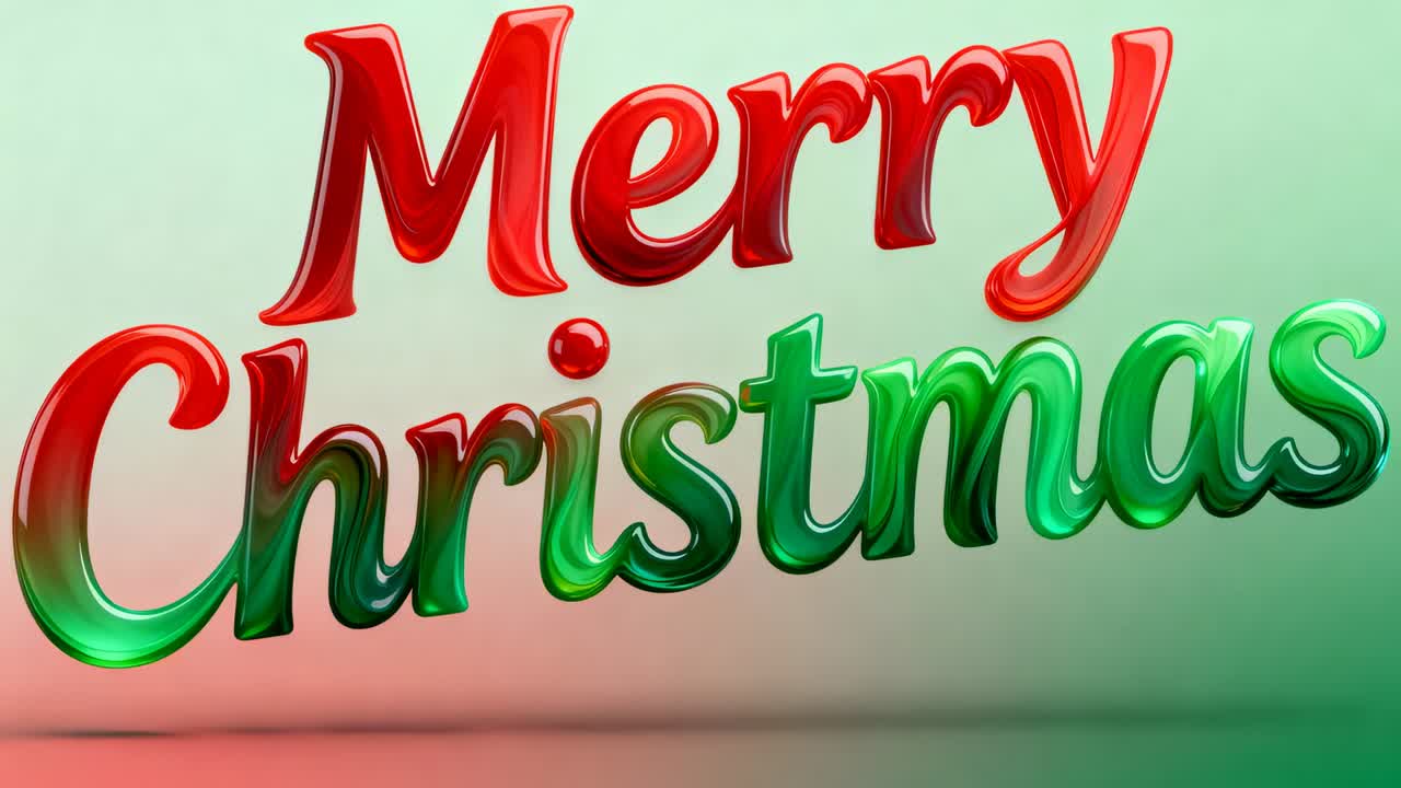 Starting color sweep 3D Merry Christmas text changing color on curve, creating red green lighting
