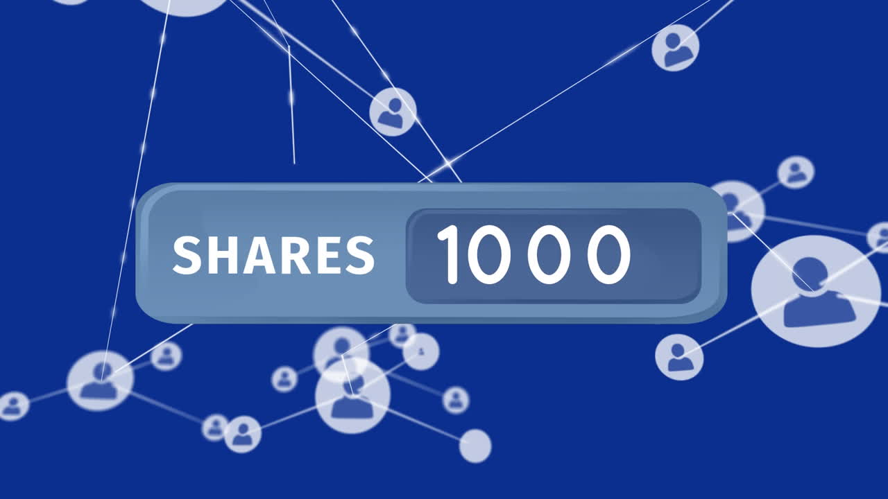 animación de números y acciones de texto a través de una red de conexiones con iconos