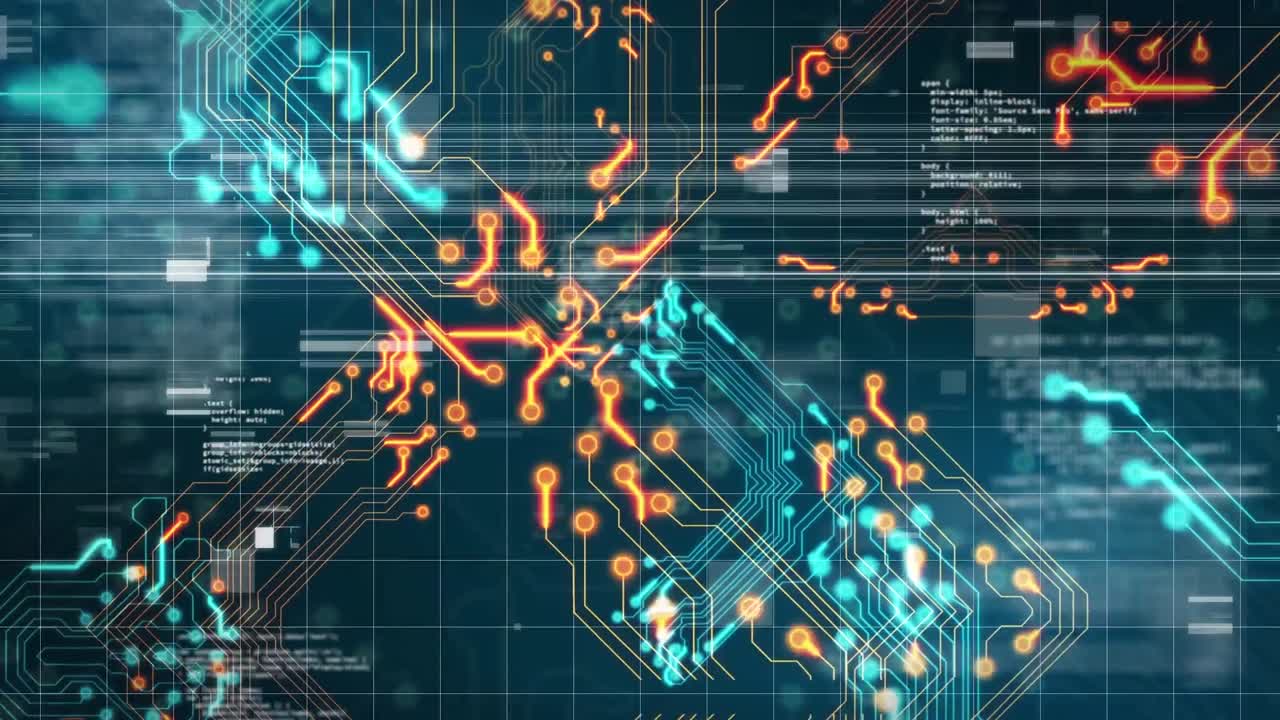 Animation of data processing on black background