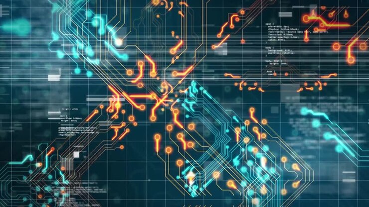 Animation of data processing on black background
