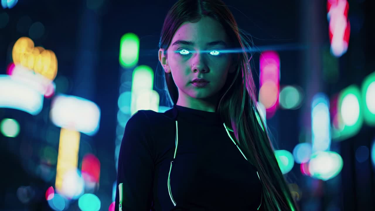 chica cyberpunk en la ciudad de neón