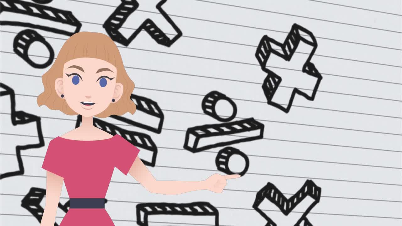 数学記号を背景に話す女性のアニメーション