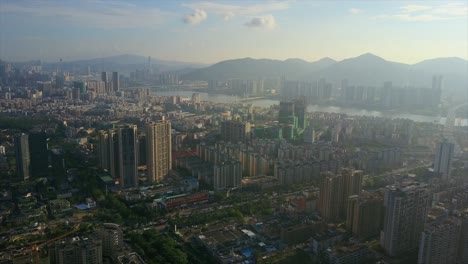 sunny sunset light day time zhuhai cityscape aerial panorama 4k china
