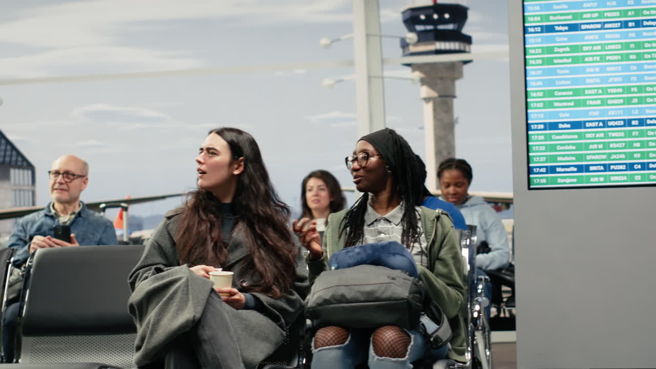 Women in airport amused by army squad patrolling