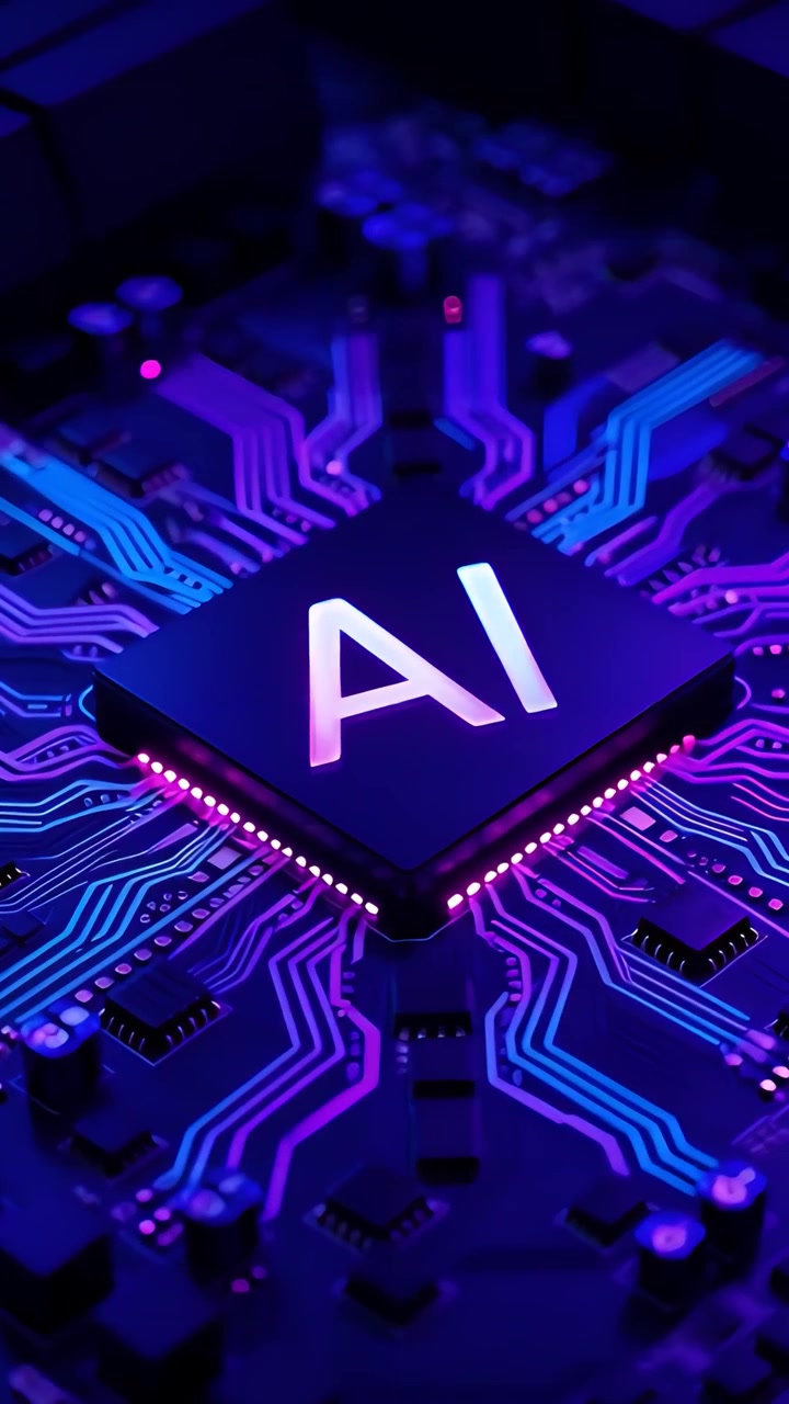 Sfondo Tecnologico Futuristico con Scheda Madre e Chip AI 4K