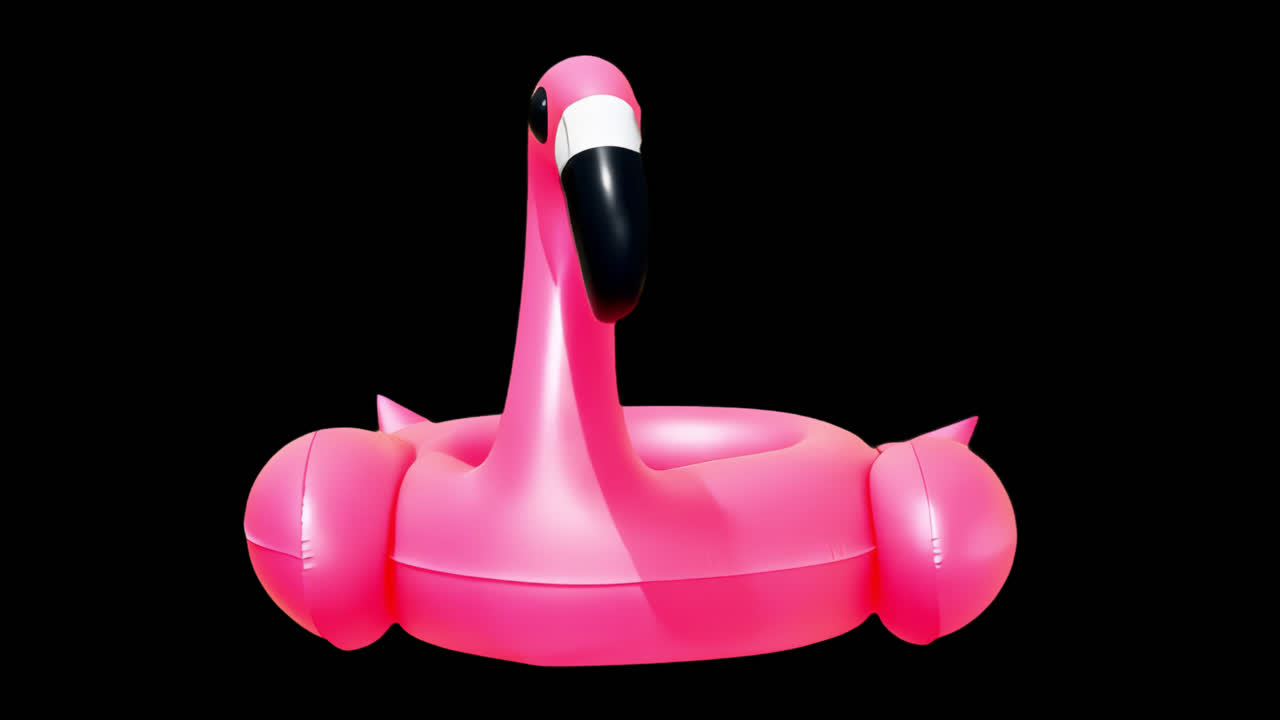Pink inflatable flamingo float animation isolated asset, transparent 4K video, alpha channel, ProRes