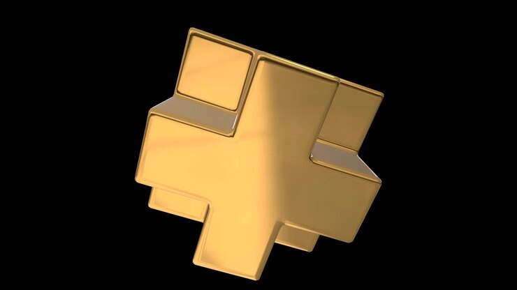 Gold Necker Cube. 3d cross logo design, crop circles, sacred geometry.