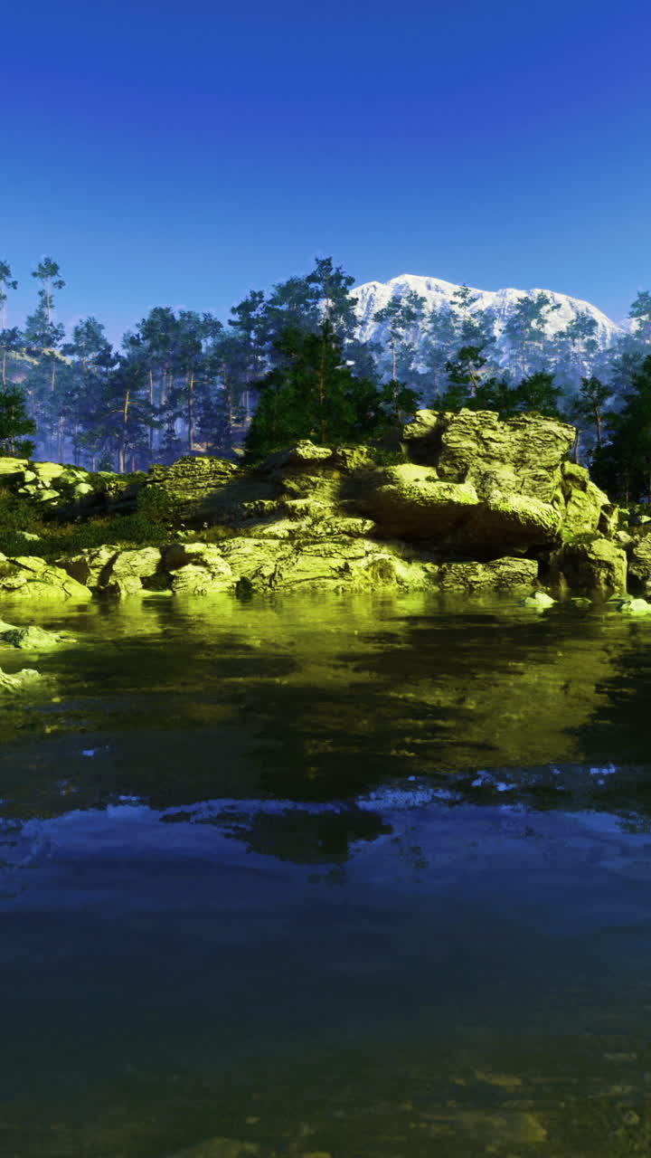 Beautiful mountain landscape with calm water and clear skies in nature