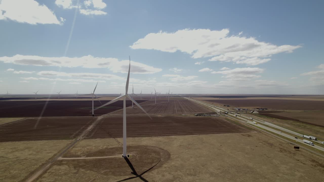 Aerial view on wind turbines in Texas