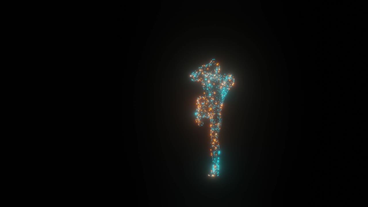 3d colorful particle cartoon character funny hip hop dancing. Modern 4K animation.