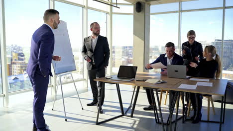business meeting in modern light office. professional brainstorming project strategy.