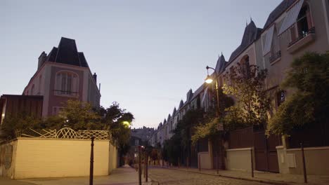 view of housing estates at dieulafoy street at dusk, in the neighborhood of butte-aux-cailles in 13th arrondissement of paris in france