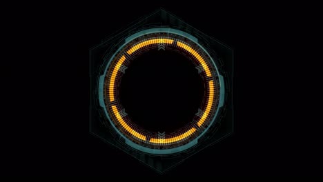 gráfico de movimiento de hexágono azul y rotación del círculo con visualización de cabeza hacia arriba ( hud ui ) interfaz de tecnología y elementos futuristas fondo abstracto canal alfa incluido