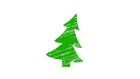christmas tree painted with chalk on white background, hand drawn animation 4k