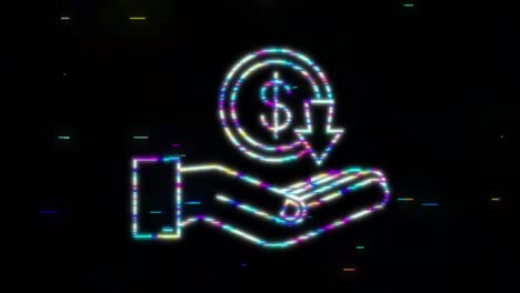 glitch down dollar sign in hand. motion graphic