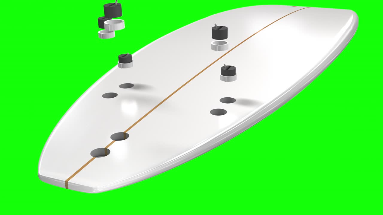 그린 스크린에서 구조를 보여주는 서핑 보드의 단일 부분을 조립하는 것 - 3d 일러스트레이션