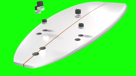 assembling single parts of a surfboard showing the structure on green screen - 3d illustration