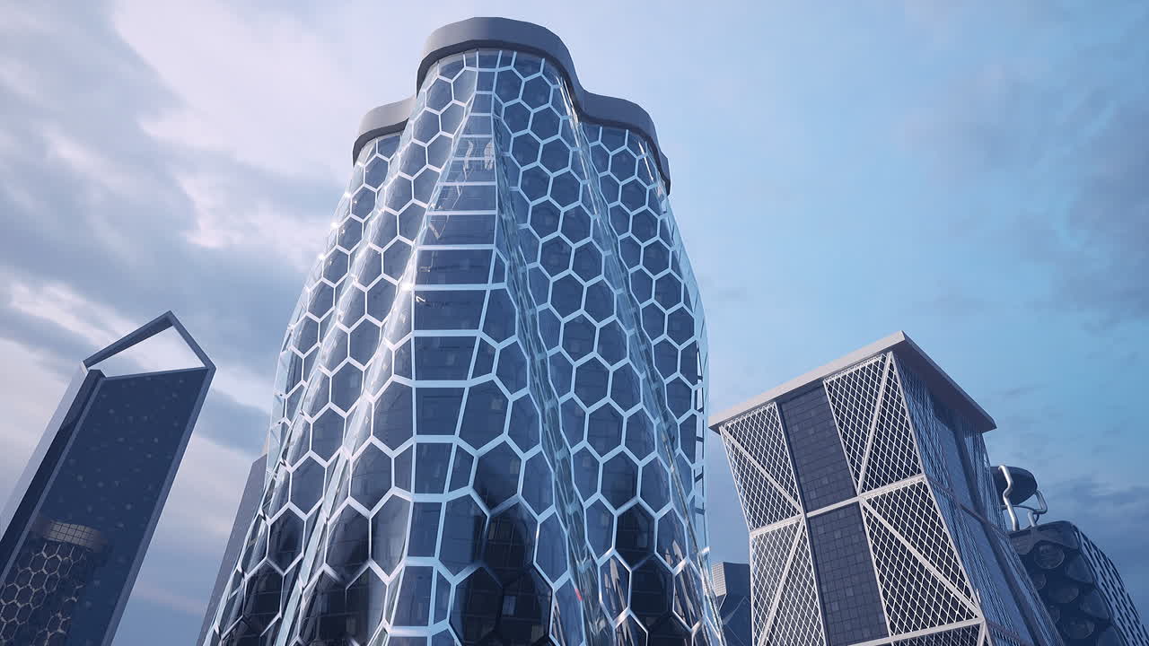 rascacielos moderno con fachada hexagonal