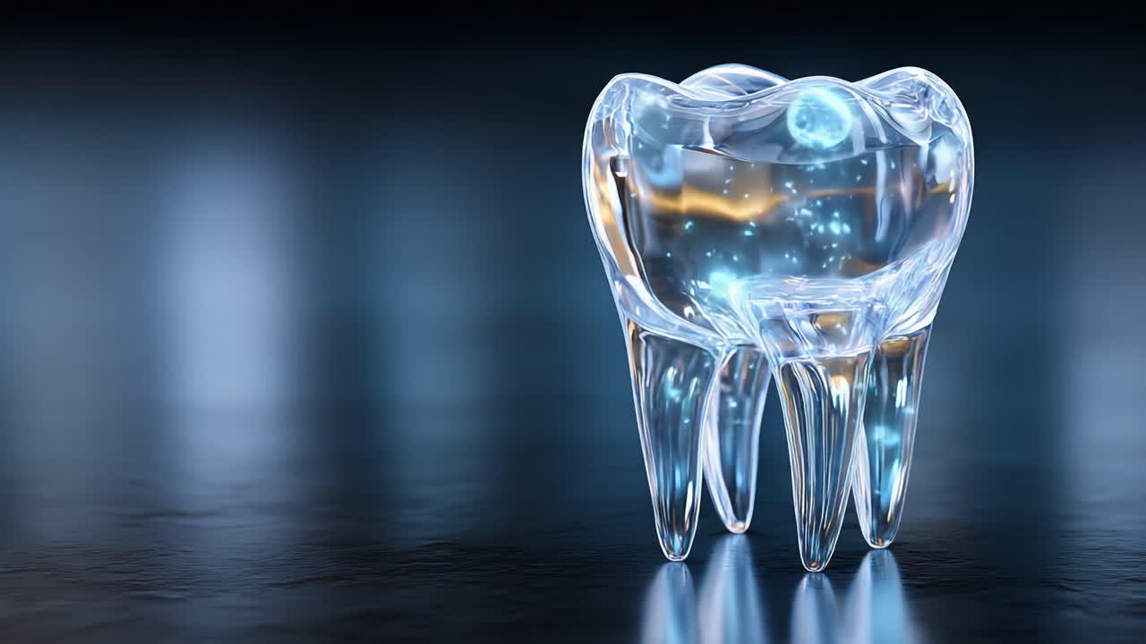 A Glimmering Crystal Tooth Displays the Essence of Dental Care and Hygiene, Symbolizing Oral Health and Innovative Dental Concepts in a Contemporary Setting