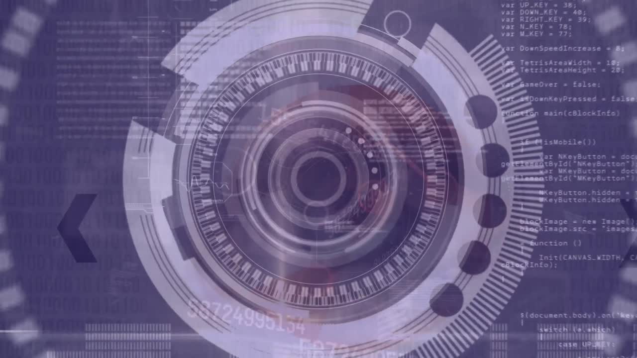 Animation of scope scanning and data processing on purple screen