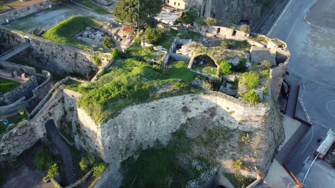 Aerial view of an archaeological site and fortifications