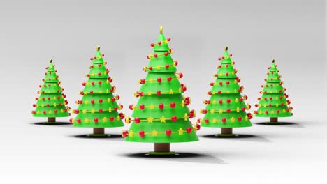 animation of christmas trees spinning on grey background