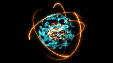 bola de fuego y hielo y átomo moviéndose por energía infinita