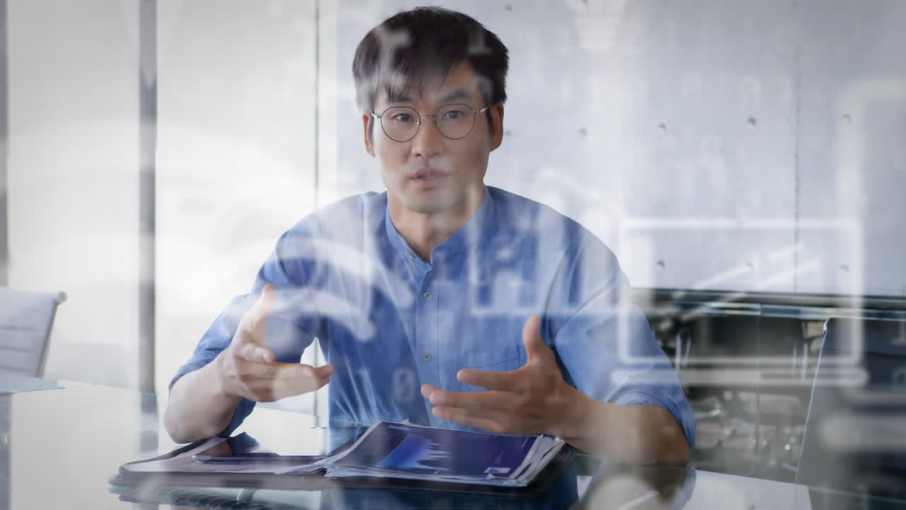 비디오 통화에서 사업가에 대한 디지털 아이콘의 애니메이션