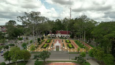 royal garden view of siem reap’s khmer palace and northern victory gate