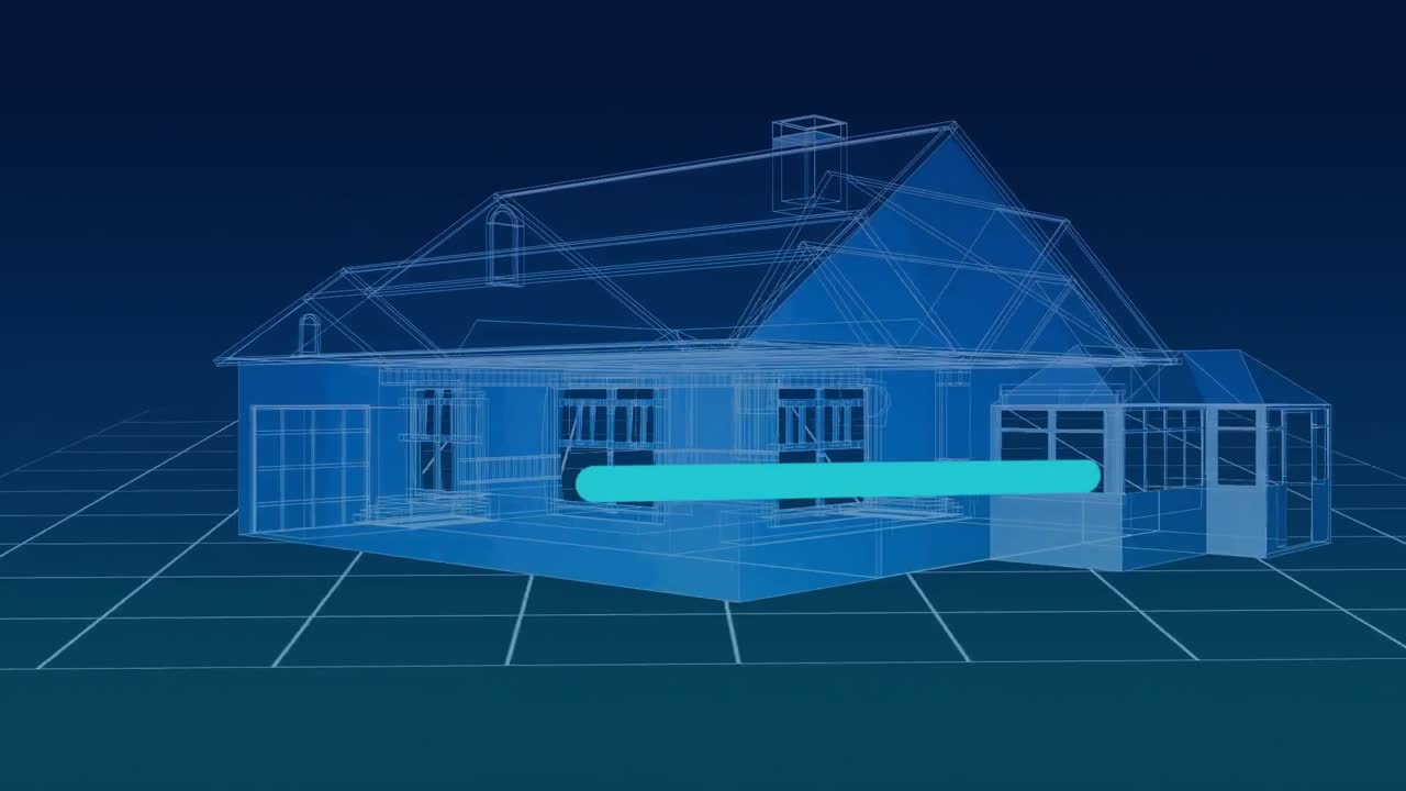 анимация смартфона с сетью икон над вращающимся домом