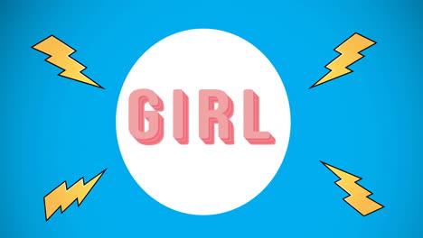 animation of girl text, over lightening