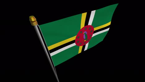 video de bucle de la bandera de dominica revoloteando en el viento, video en cámara lenta de 4k, con canal alfa