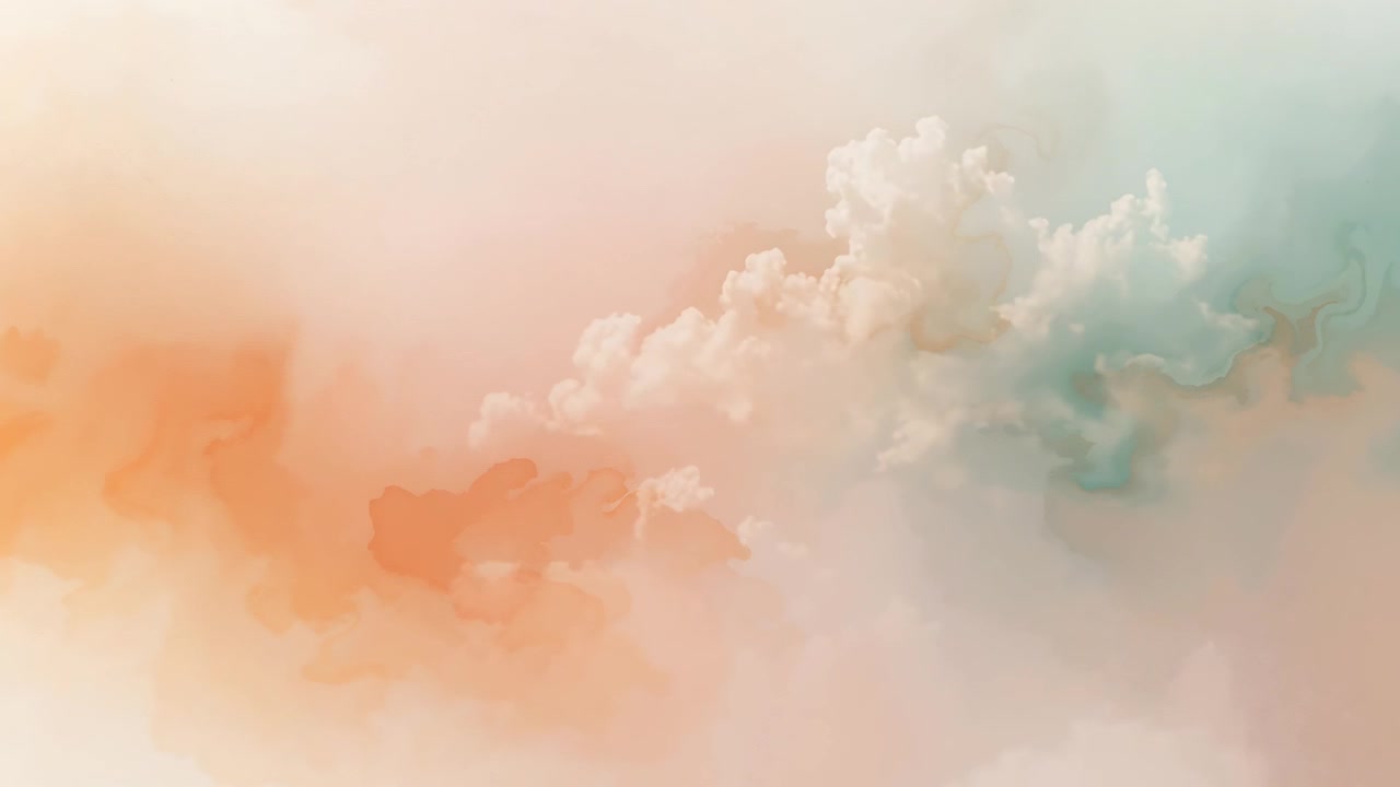 Wolkenartige Gebilde entstehen und reagieren auf Rahmen vor einem pastellfarbenen Farbverlaufshintergrund, was Tiefe verleiht.