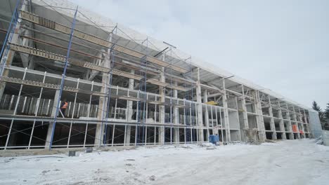 the facade of the building during the renovation.