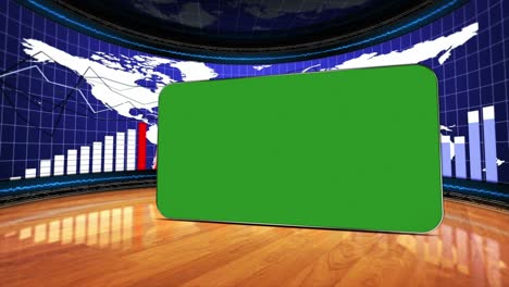 business room and green screen monitor with alpha channel, loop, 4k