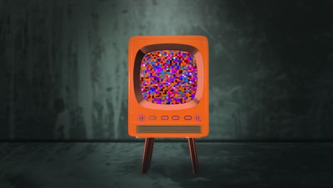 animación en bucle de 4k de un monitor de tubo retro vintage. signo pixelado en una pantalla o pantalla de estilo de los años 70, 80.