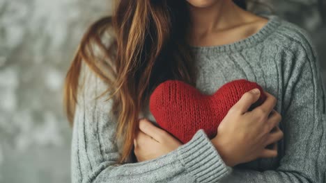 woman holding a knitted heart