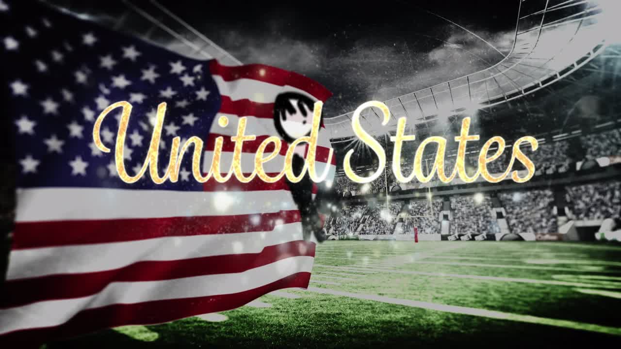 Animazione degli Stati Uniti sopra la bandiera americana e uno stadio