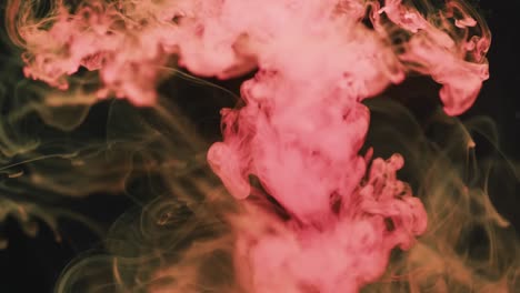 Slow-motion-video-of-pink-watercolor-ink-mixing-in-water-against-black-background