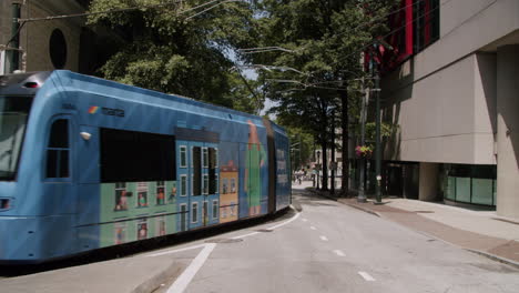 city street scene with light rail