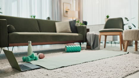 living room home workout setup